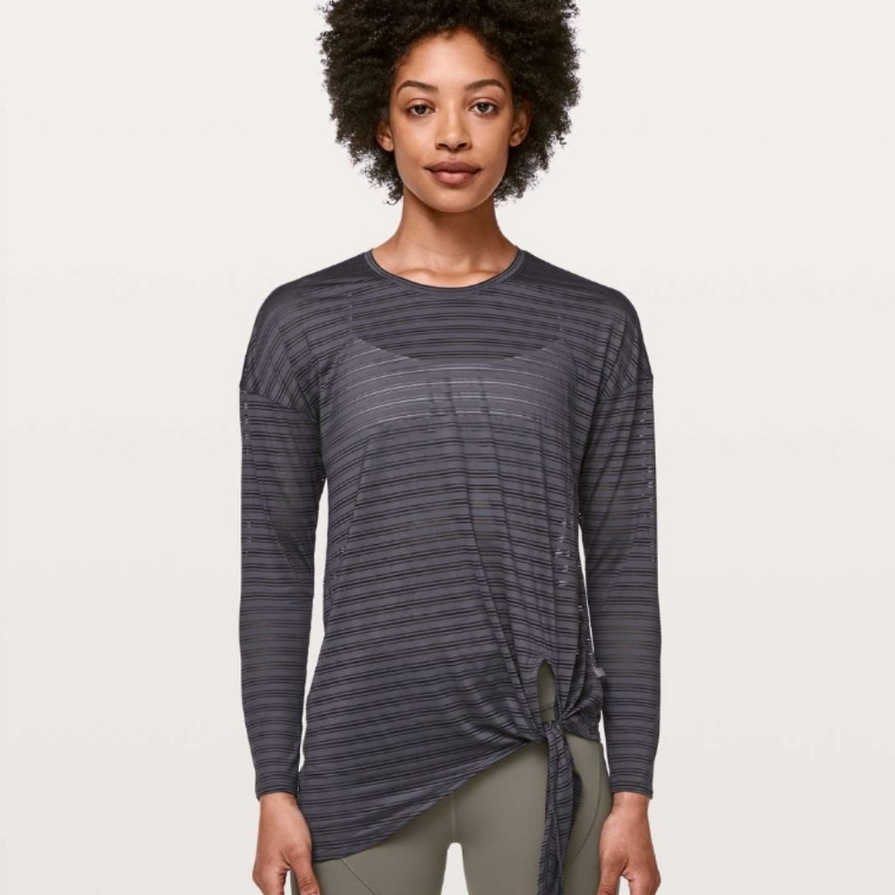 Lululemon Tie Your Practice Sheer Stripe Moonwalk Long Sleeve Shirt 8
